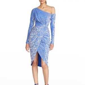 Theia Alina Pleated One Shoulder Dress